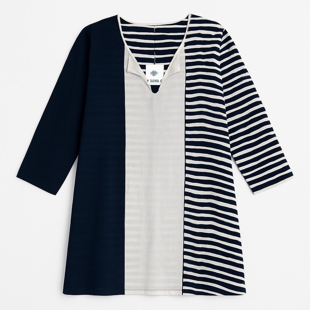 Shiraleah Tunic Beach Coverup Boho Summer Top Resort Navy White Stripes XL